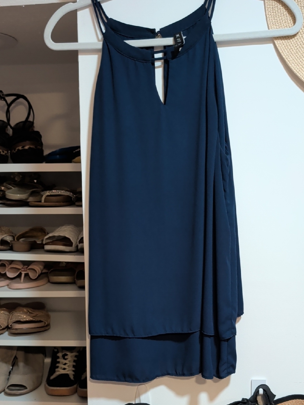 Navy Blue Halter Layered Sleeveless Dress